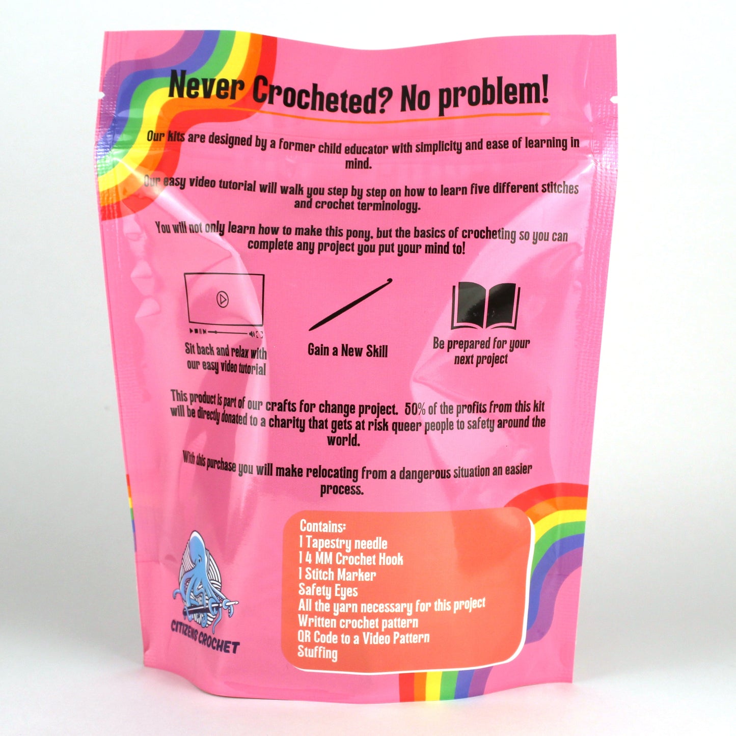 Pink Pony Learn to Crochet Kit For Queer Safe
