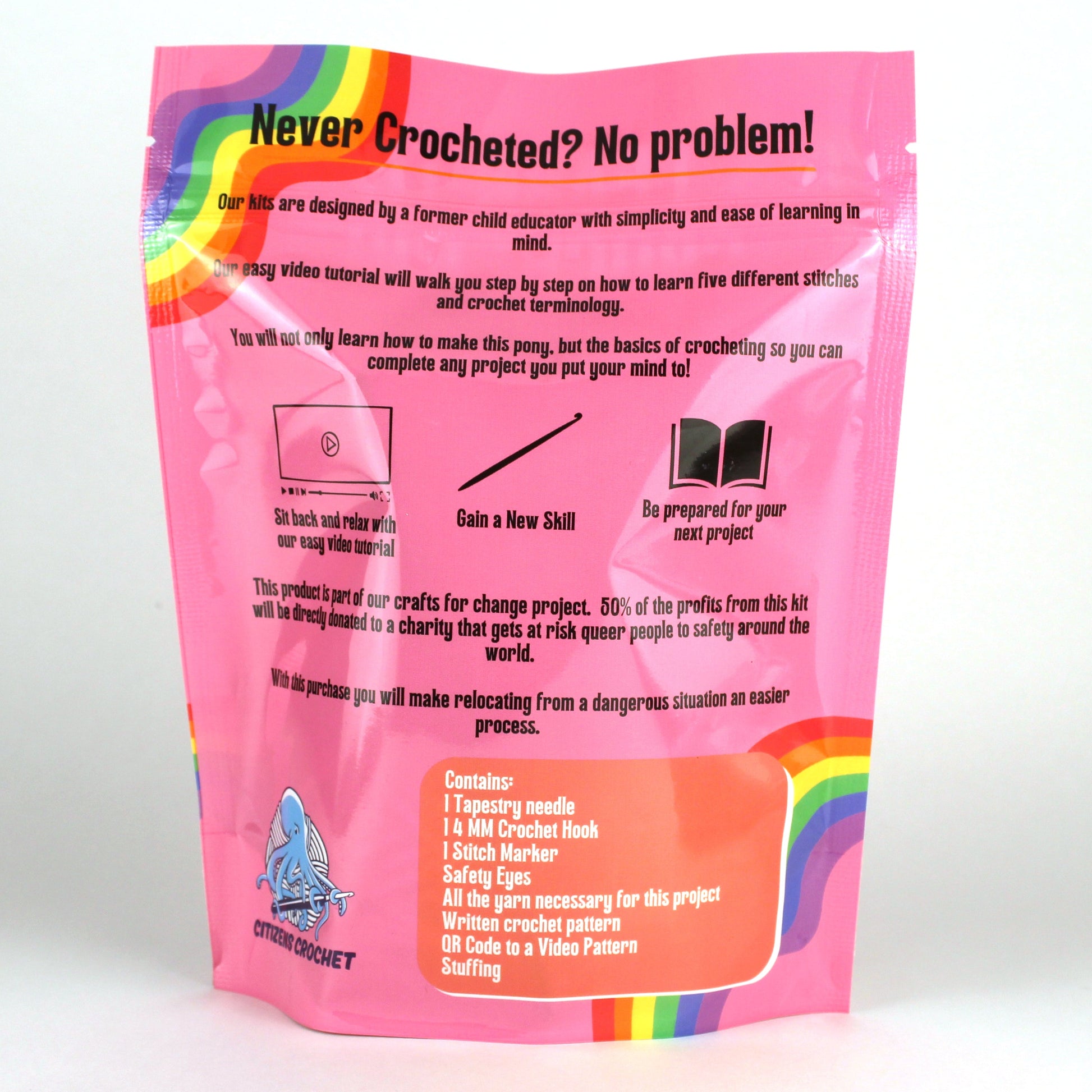 Pink Pony Learn to Crochet Kit For Queer Safe